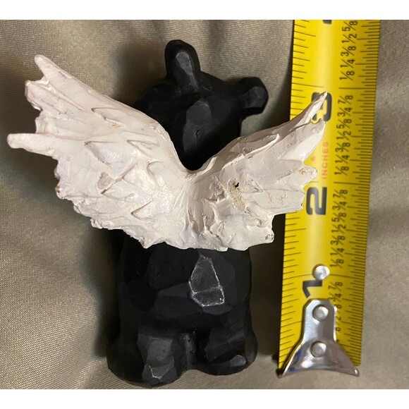 Young Black Bear Cub Figurine Angel Wings Holding “I Love You” Sign 2.5 in Tall - Picture 11 of 13
